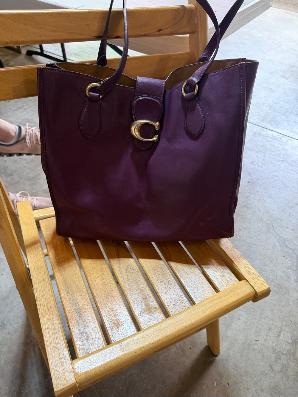 Coach Plum Leather Tote with Gold 'C' Hardware